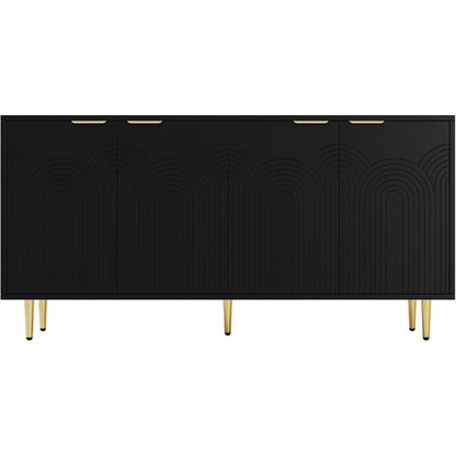 Holz Kommode mit 4 Türen – Sideboard Wohnzimmer Schwarz