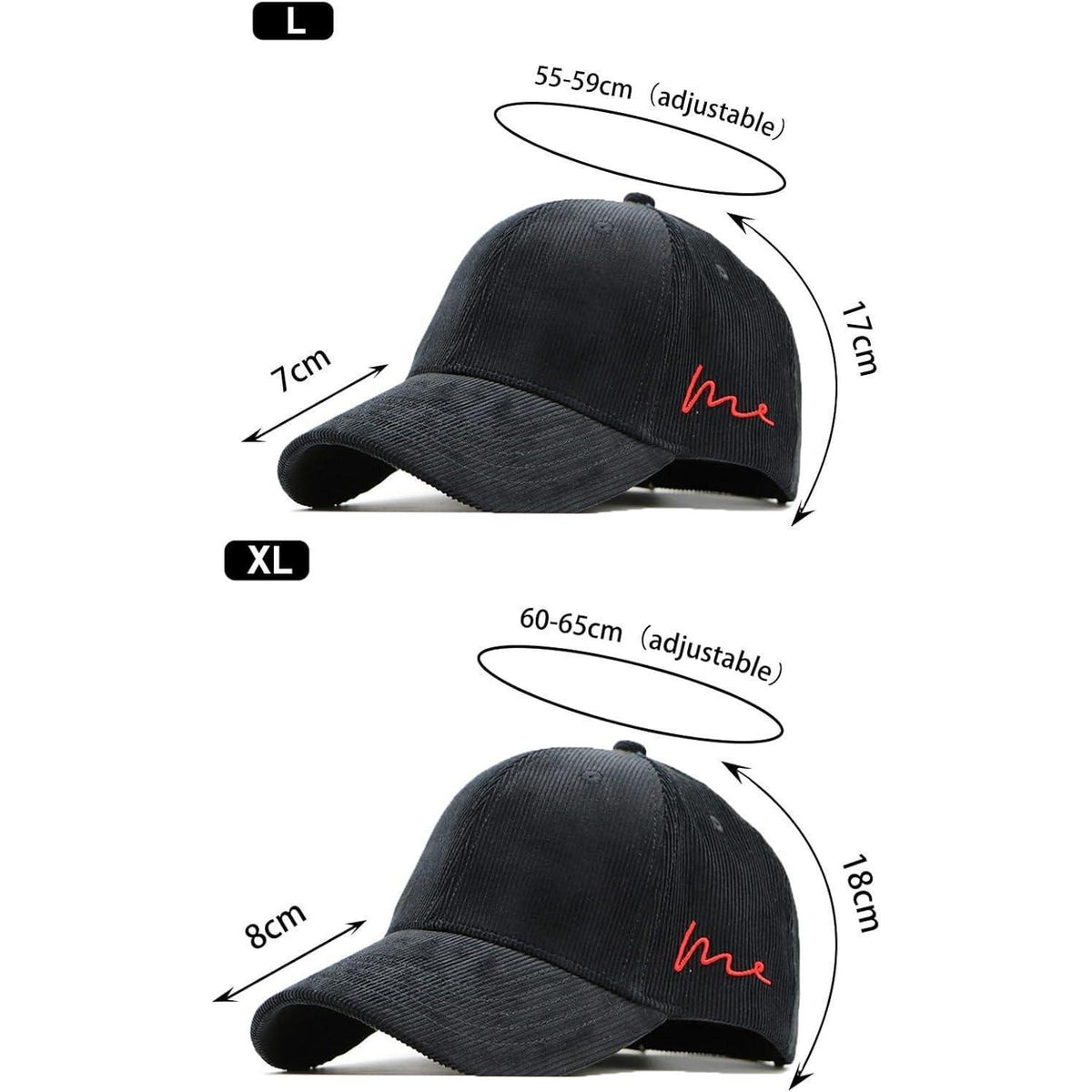Cord Baseball Cap Herren Damen XL Verstellbar Wintermütze Schwarz