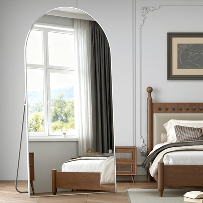 Gewölbter Bodenspiegel 198x96cm – Silberner Ankleidespiegel mit Aluminiumrahmen