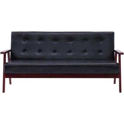 2-tlg. Sofagarnitur Schwarz Kunstleder Modernes Wohnzimmer Sofa
