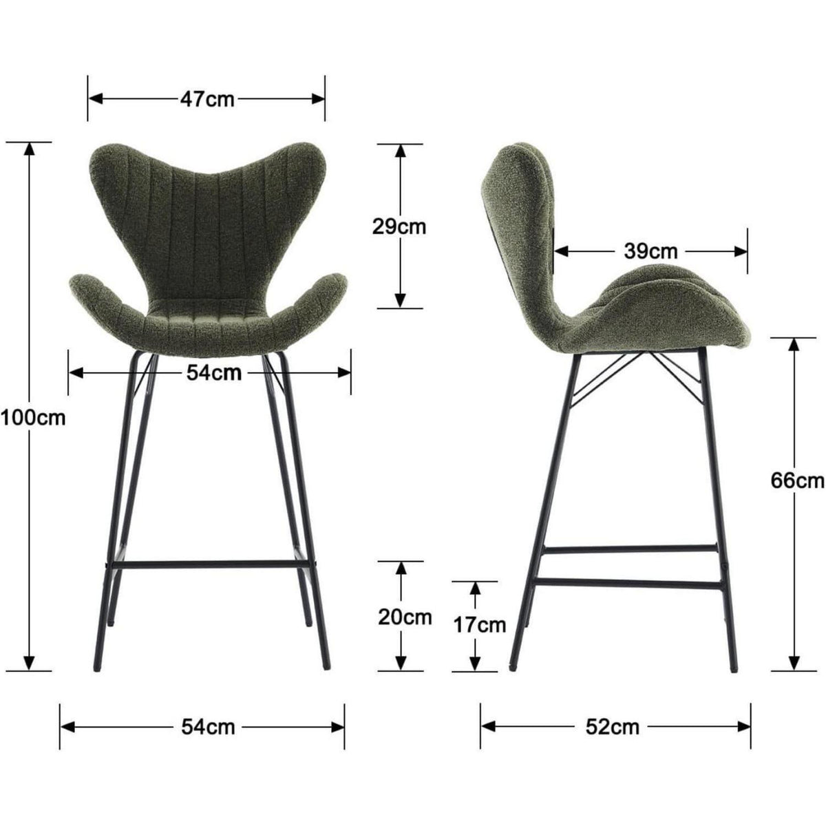 Moderner Barhocker 4er Set mit Chenille & Stepp-Rückenlehne Grün