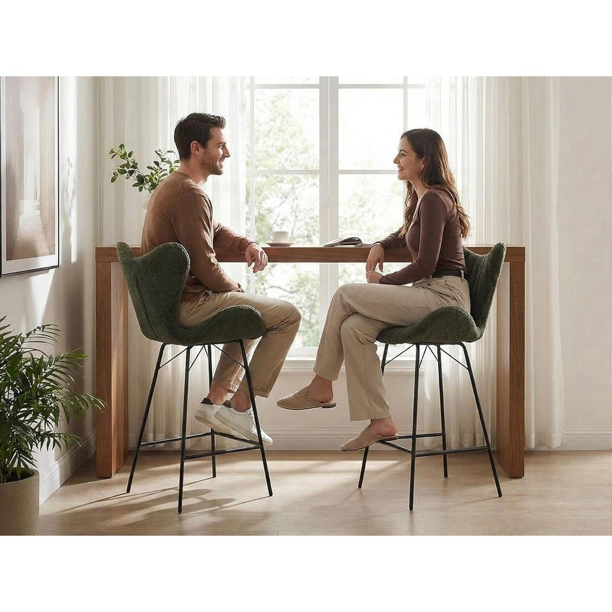 Moderner Barhocker 4er Set mit Chenille & Stepp-Rückenlehne Grün