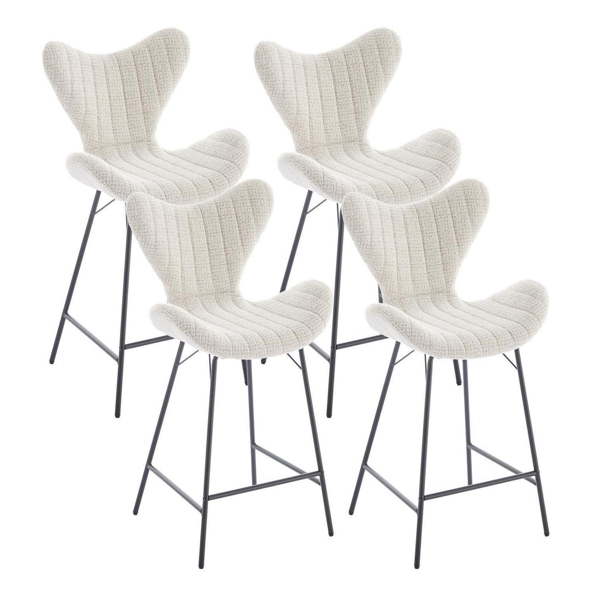 Moderner Barhocker 4er Set mit Chenille & Metallgestell