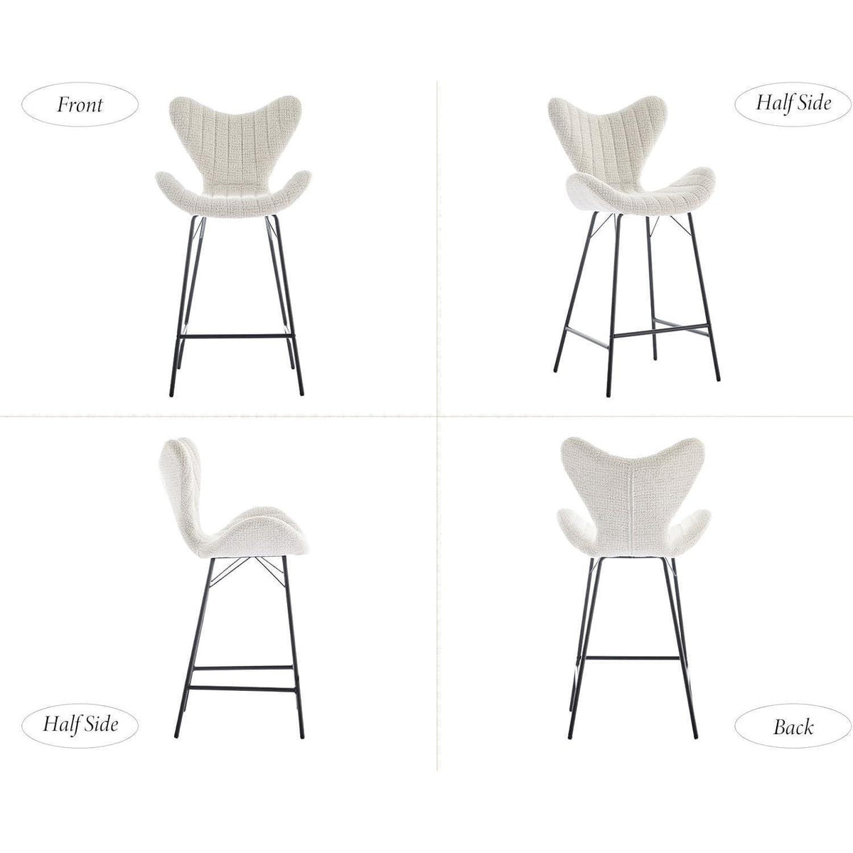 Moderner Barhocker 4er Set mit Chenille & Metallgestell