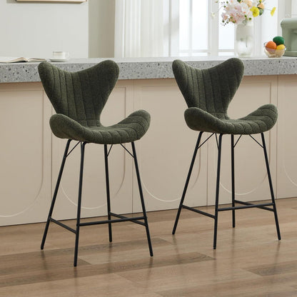 Moderner Barhocker 2er Set mit Chenille & Stepp-Rückenlehne Grün
