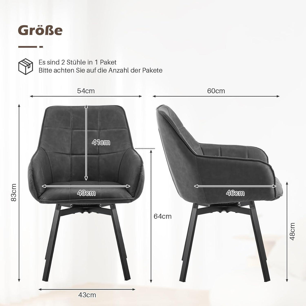 Drehbarer Esszimmerstuhl mit Armlehnen, Grau