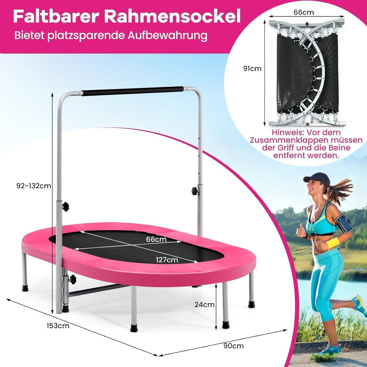 Trampolin 2er Set, Klappbar & Verstellbar – Rosa Fitnessspaß