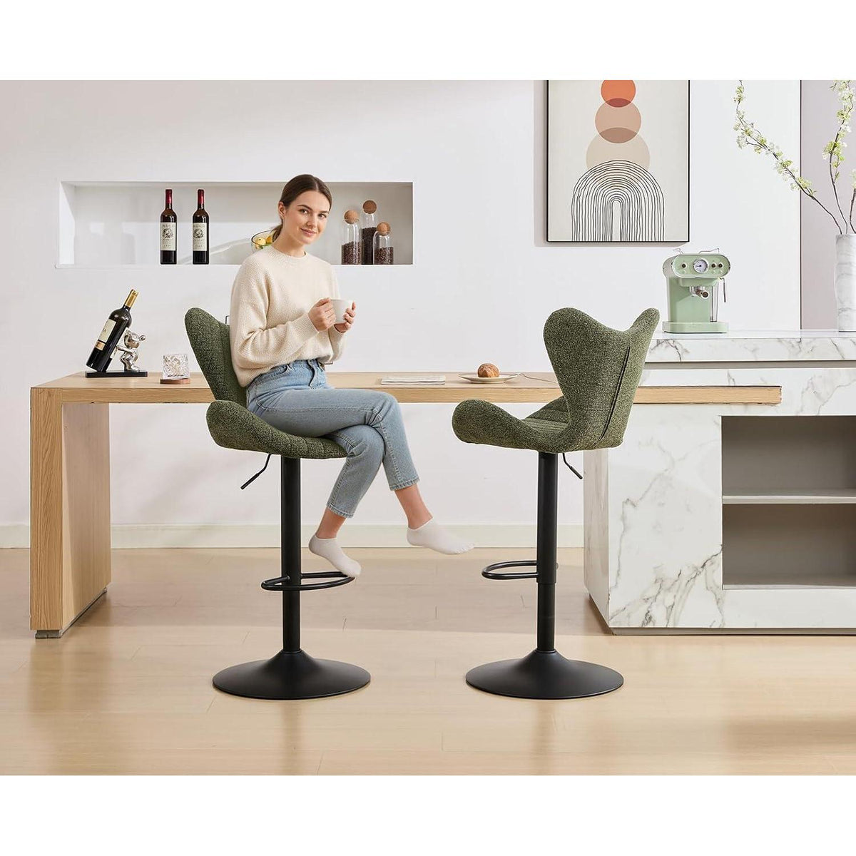 Moderner Barhocker 4er Set, Höhenverstellbar, Grün