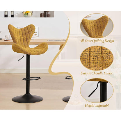 Moderner Barhocker 2er Set, Höhenverstellbar & 360° Drehbar, Gelb