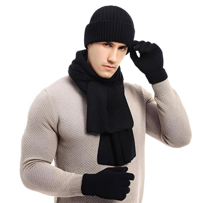 Herren Winter Set: Mütze, Schal & Touchscreen Handschuhe Schwarz