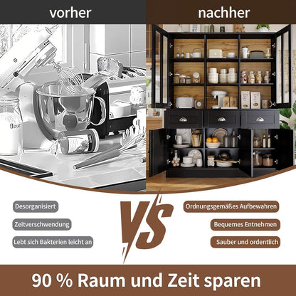 Hochschrank Wohnzimmer Schwarz 140x38.5x175cm – Vitrine & Schubladen