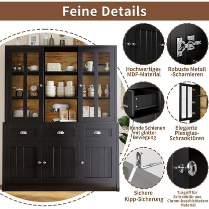 Hochschrank Wohnzimmer Schwarz 140x38.5x175cm – Vitrine & Schubladen