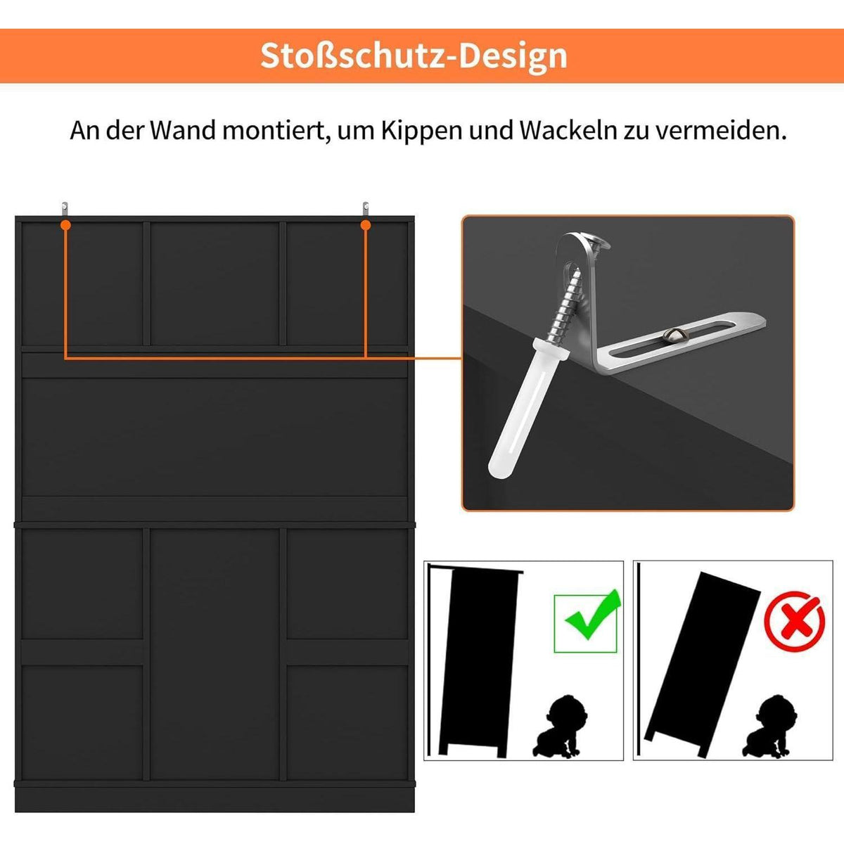 Küchenschrank mit Weinregal & verstellbaren Ablagen, Schwarz