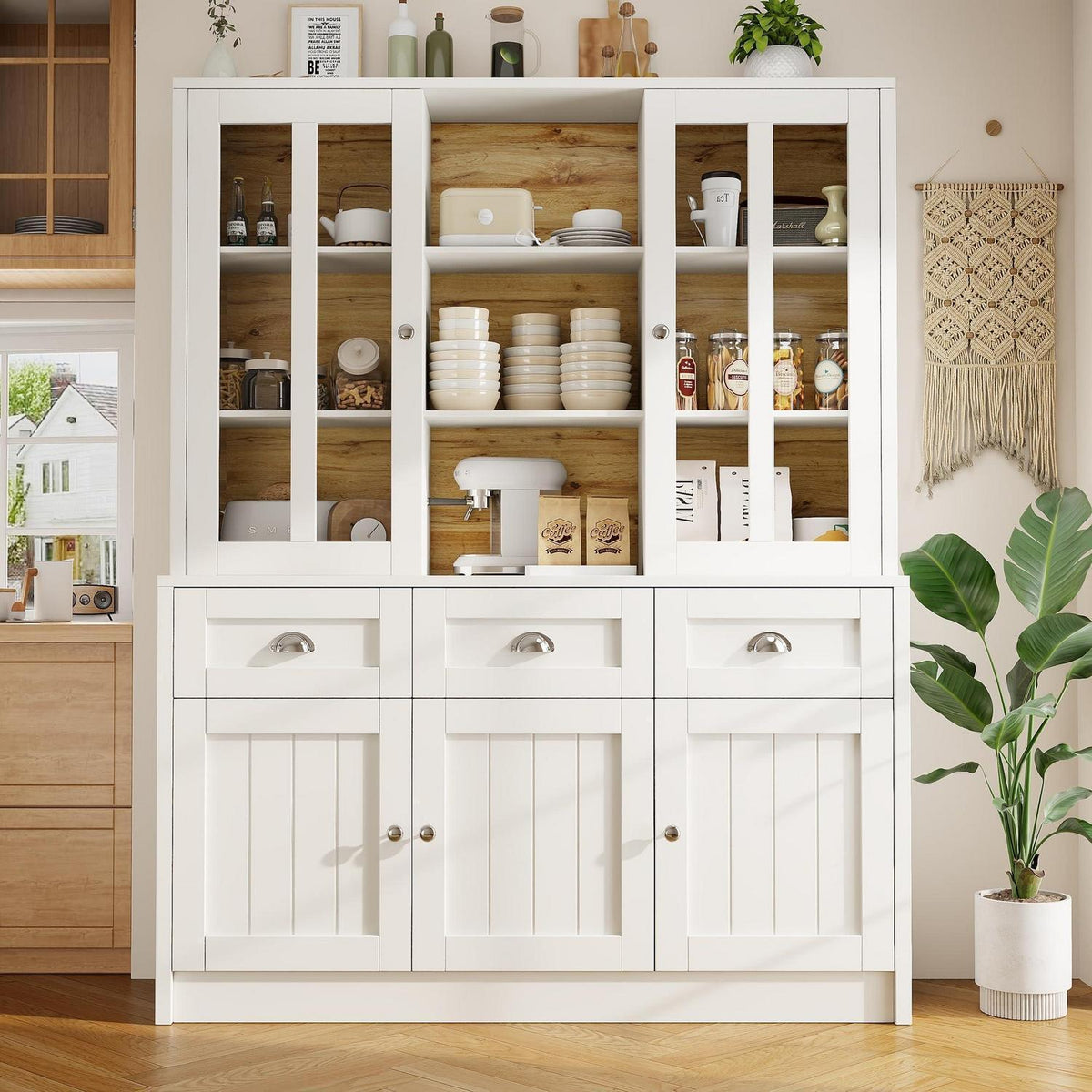 Hochschrank Weiß 140x38.5x175cm – Vitrine & Küchenschrank