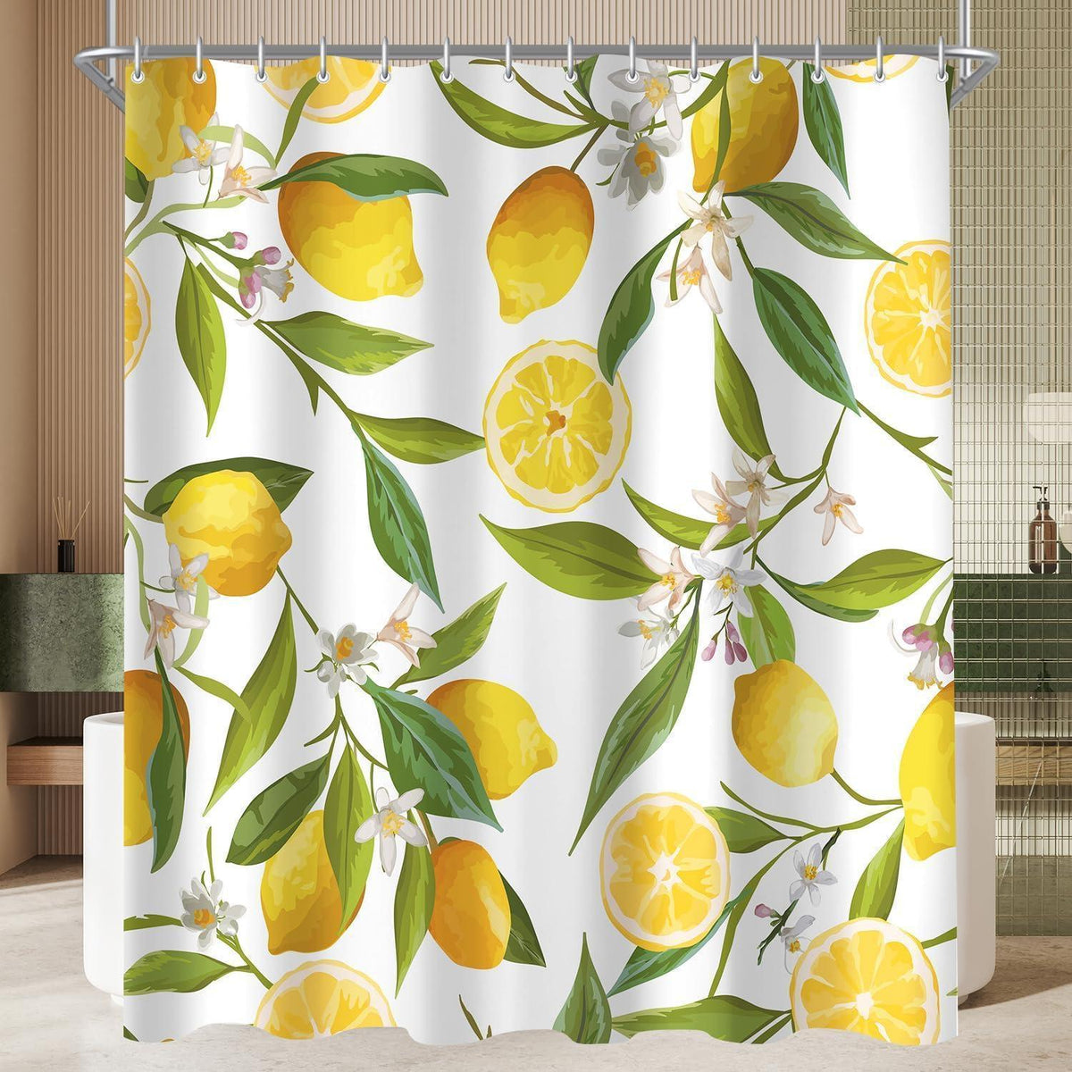 Duschvorhang Zitrone Blatt 160x160 cm | Wasserabweisend & Waschbar