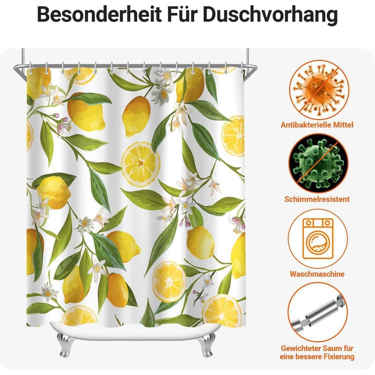 Duschvorhang Zitrone Blatt 160x160 cm | Wasserabweisend & Waschbar