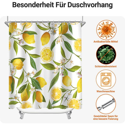 Duschvorhang Zitrone Blatt 160x160 cm | Wasserabweisend & Waschbar