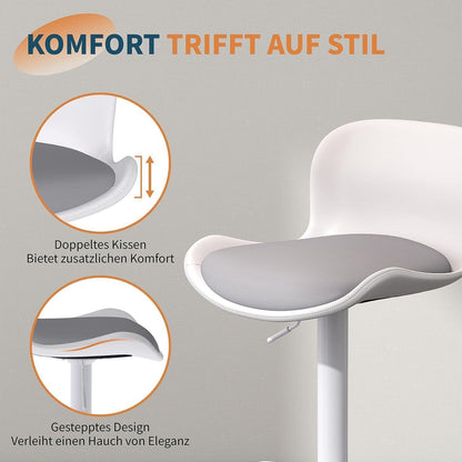 Höhenverstellbarer Barhocker 4er Set Weiß/Grau mit Fußstütze
