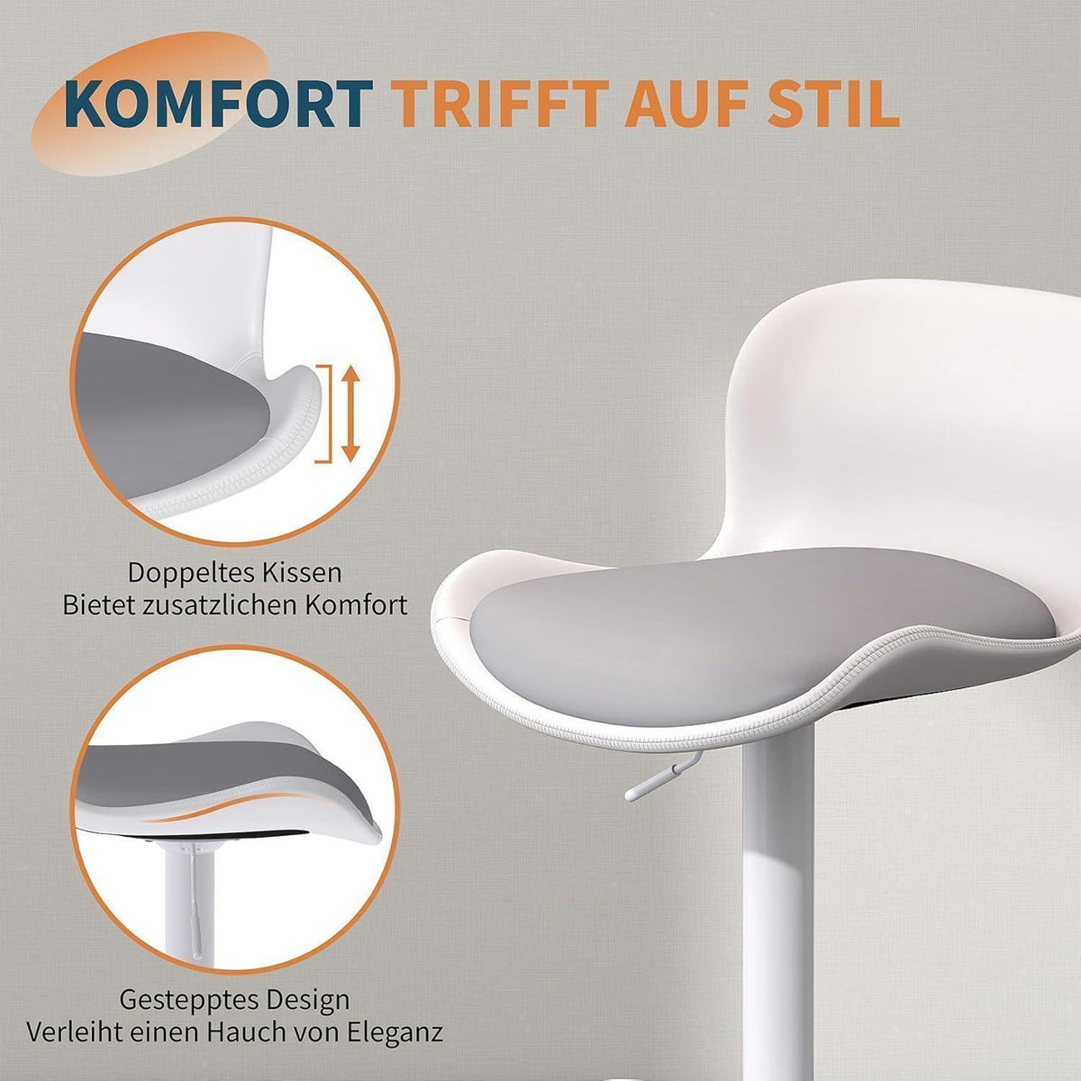 Höhenverstellbarer Barhocker 3er Set Weiß/Grau