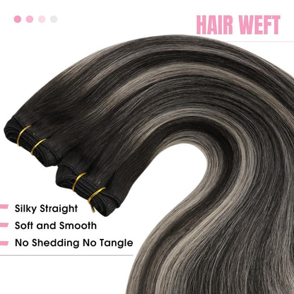 Echthaar Tressen Ombre Schwarz Silber 45cm Remy Weft
