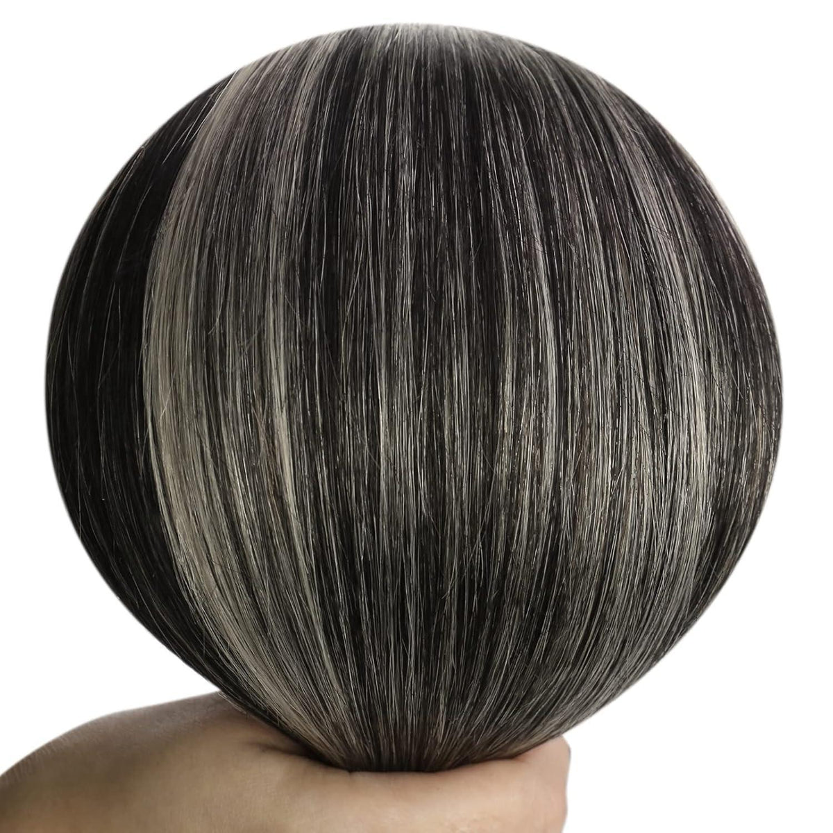 Echthaar Tressen Ombre Schwarz Silber 45cm Remy Weft