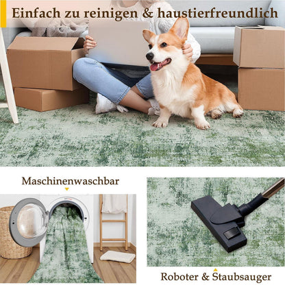 Grüner Teppich 180x270cm – Waschbar & Rutschfest für Wohnzimmer