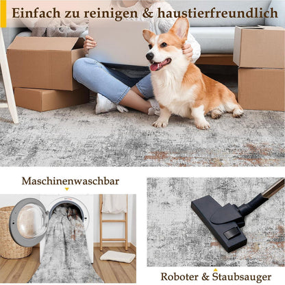 Grauer Wohnteppich Rot 240x300cm – Waschbar & Rutschfest