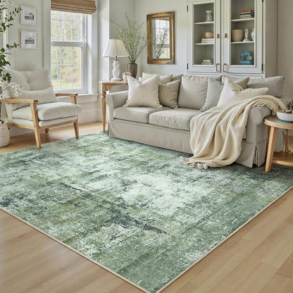 Grüner Teppich Wohnzimmer 150x210cm – Waschbar & Rutschfest