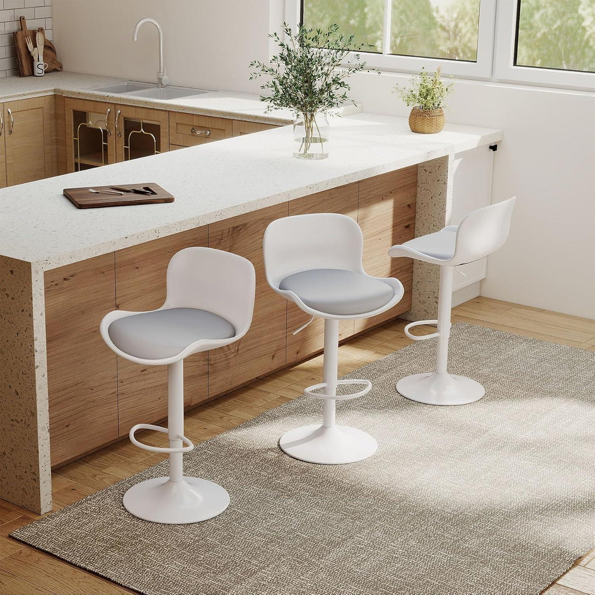 Höhenverstellbarer Barhocker mit Fußstütze – Weiß/Grau