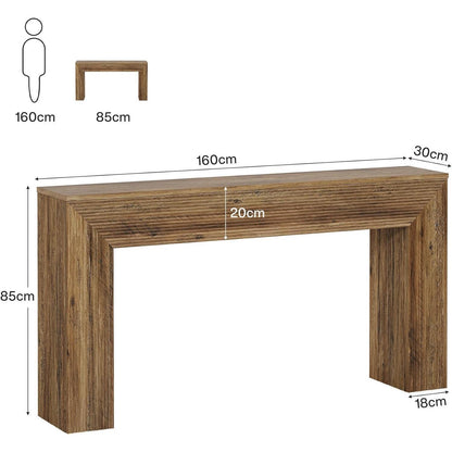 160cm Konsolentisch mit Wellendekor – Rustikaler Flurtisch für Wohnzimmer