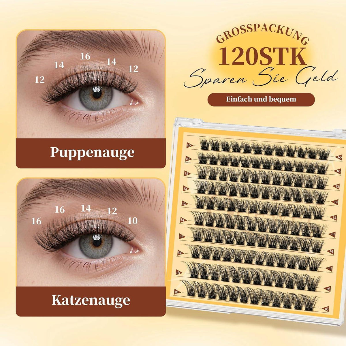 Selbstklebende Wimpern 120 Stück – Kein Kleber, Einfaches Auftragen