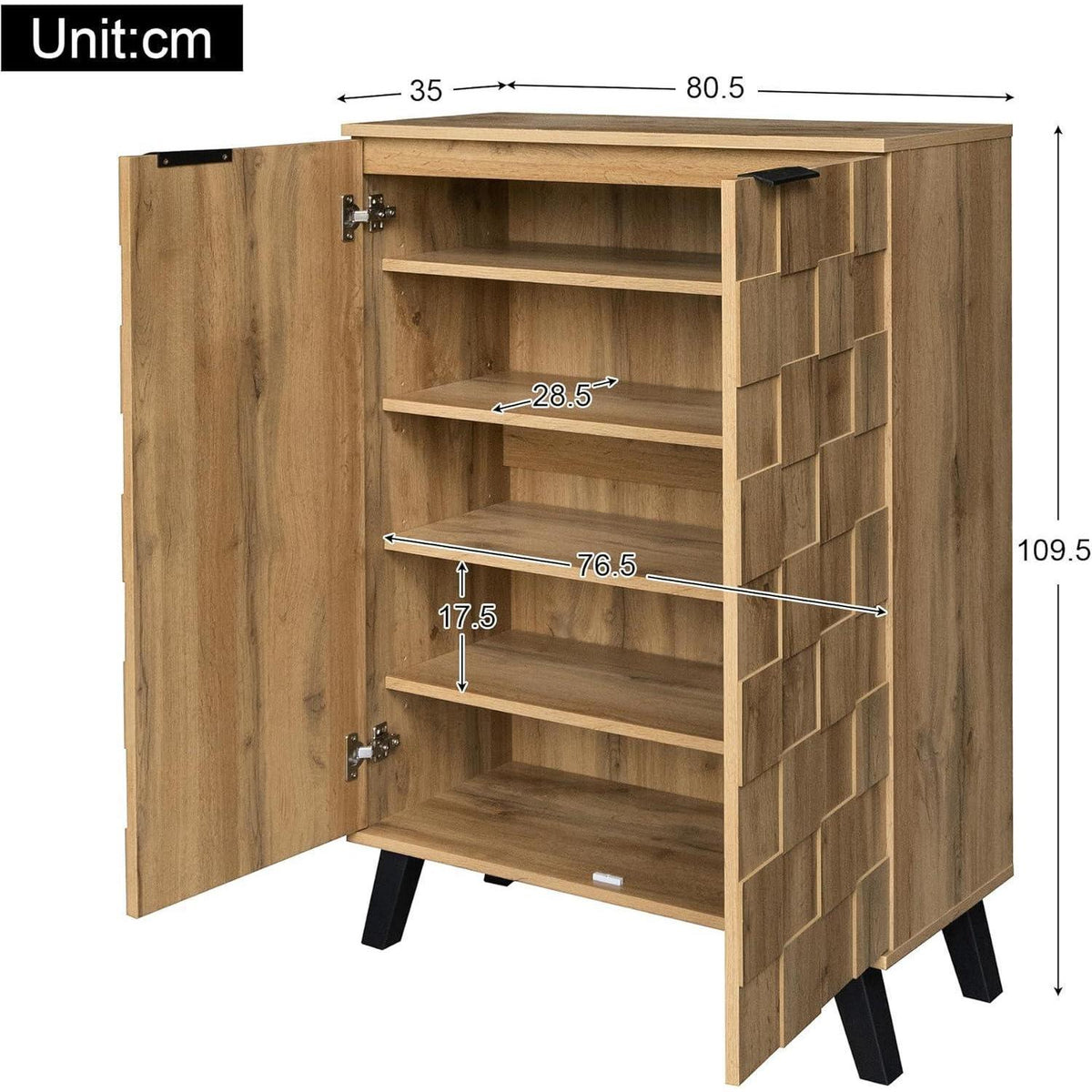 Schuhschrank Holz, Schmal & Hoch, 5 Fächer, Verstellbar