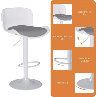 Höhenverstellbarer Barhocker 2er Set Weiß/Grau