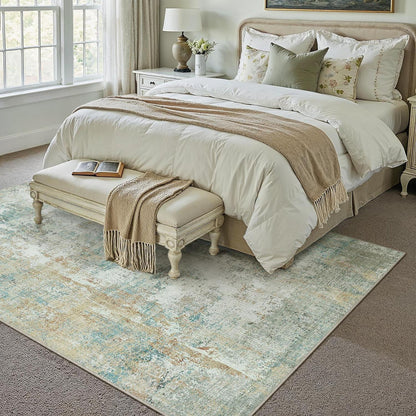Blauer Gelber Teppich Wohnzimmer 150x210cm – Waschbar & Rutschfest