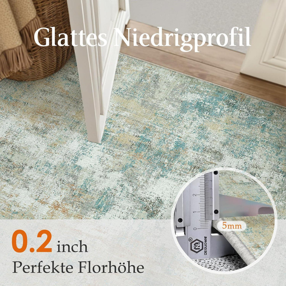 Blauer Gelber Teppich Wohnzimmer 150x210cm – Waschbar & Rutschfest