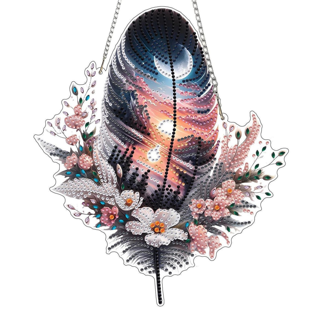 Diamant Painting Federblumen Anhänger mit Kette – DIY Bastelset