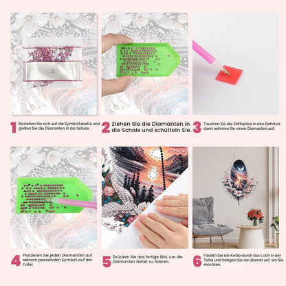 Diamant Painting Federblumen Anhänger mit Kette – DIY Bastelset