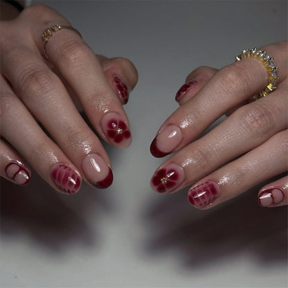 Rote Blumen Press on Nails – 24tlg. Almond Set