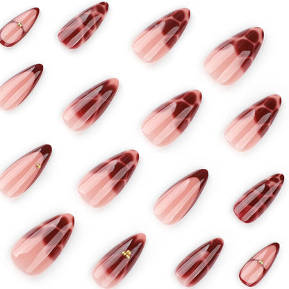 Press on Nails Almond Rot Blumen Design – 24 Stück mit Zubehör