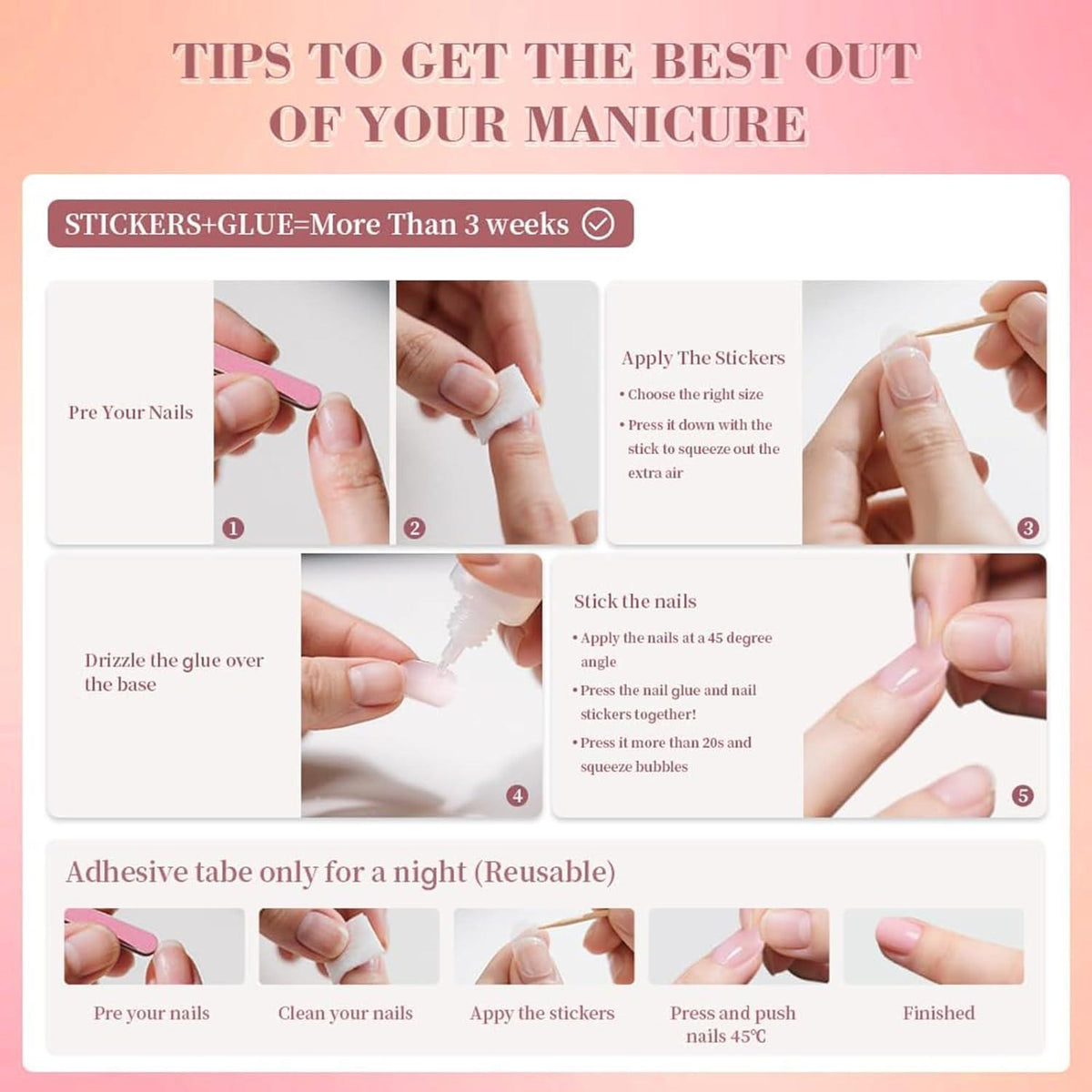 Press on Nails Almond Rot Blumen Design – 24 Stück mit Zubehör