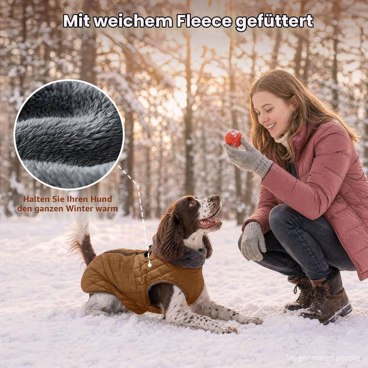 Warmer Fleece Hundemantel mit Geschirr & D-Ring – Winterjacke XS