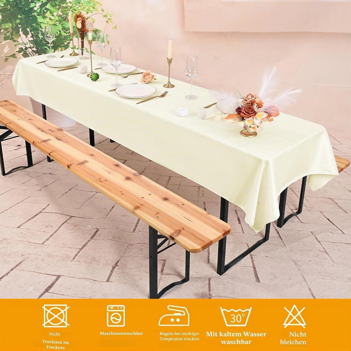 12x Biertisch Tischdecke Beige, 250x100cm – Robust & Vielseitig