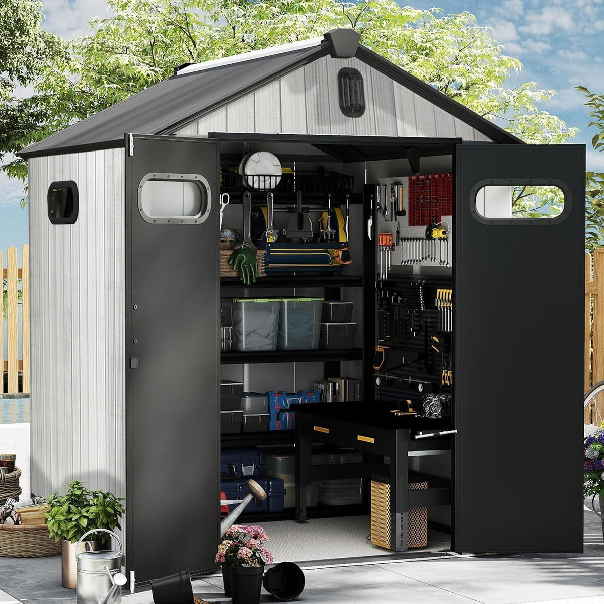Gartenhaus Kunststoff Grau – 1,8 x 1,8m, Wetterfest & Abschließbar