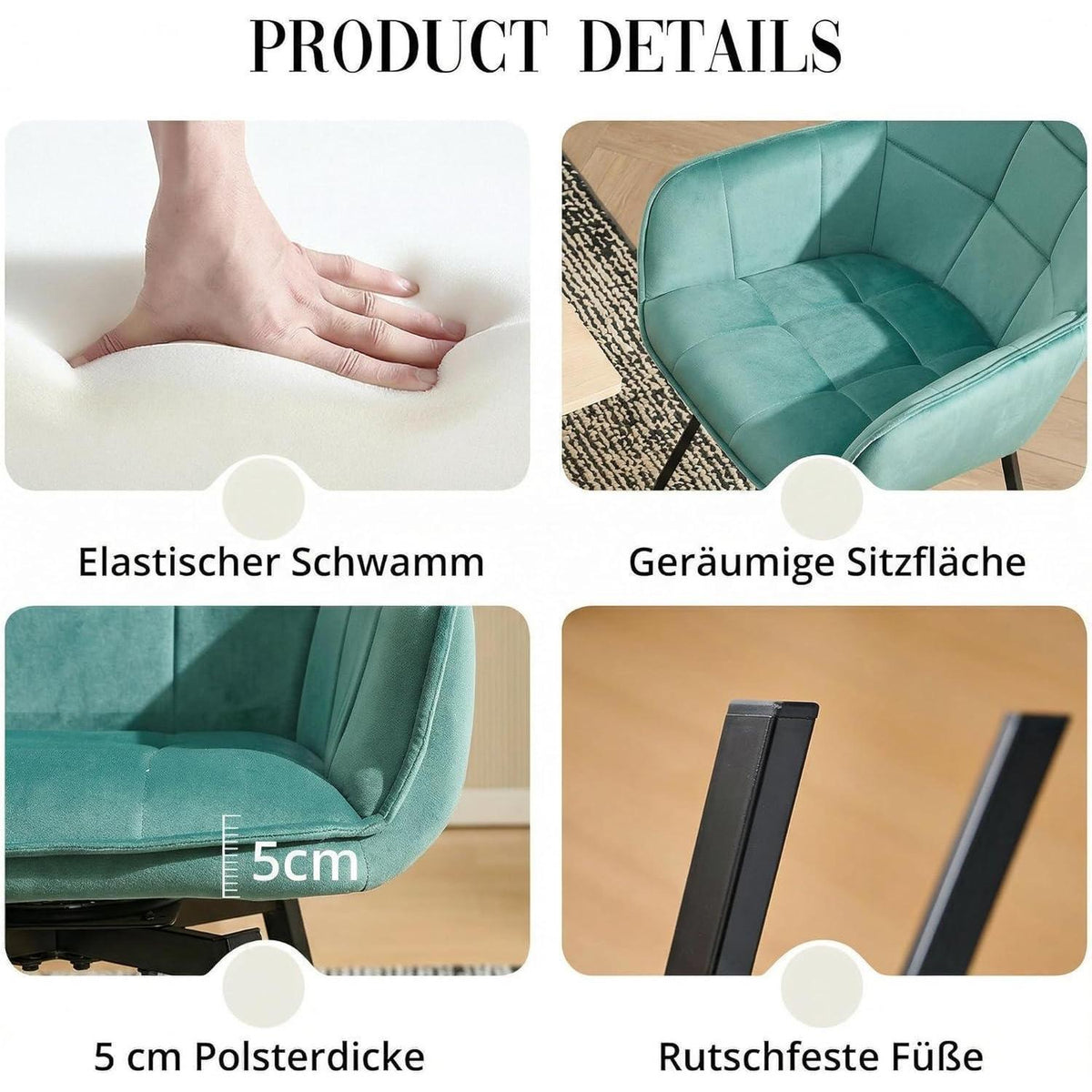 Drehbarer Samt Esszimmerstuhl mit Armlehne Türkis