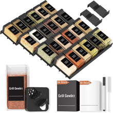 Gewürz Organizer Schublade 24er Set mit 24 Streuern, Schwarz