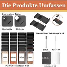 Gewürz Organizer Schublade 24er Set mit 24 Streuern, Schwarz