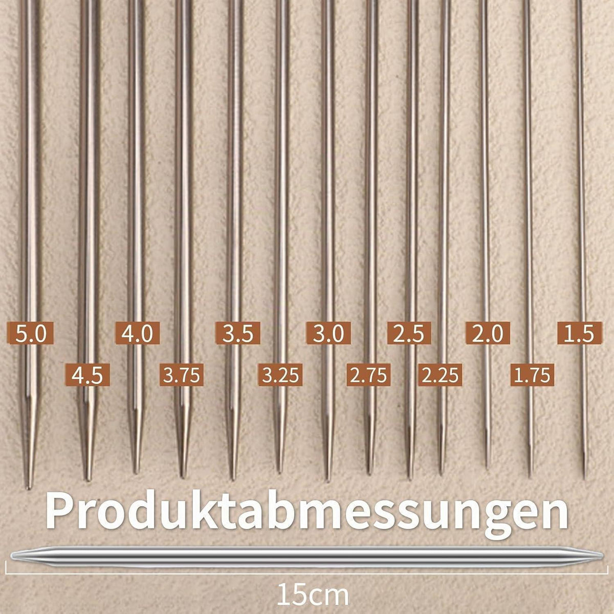 Doppelspitzen Stricknadel Set Edelstahl – 65 Teile, 13 Größen