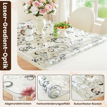 Tischfolie Transparent Blumenmuster 90x160 cm | Wasserdicht & Kratzfest