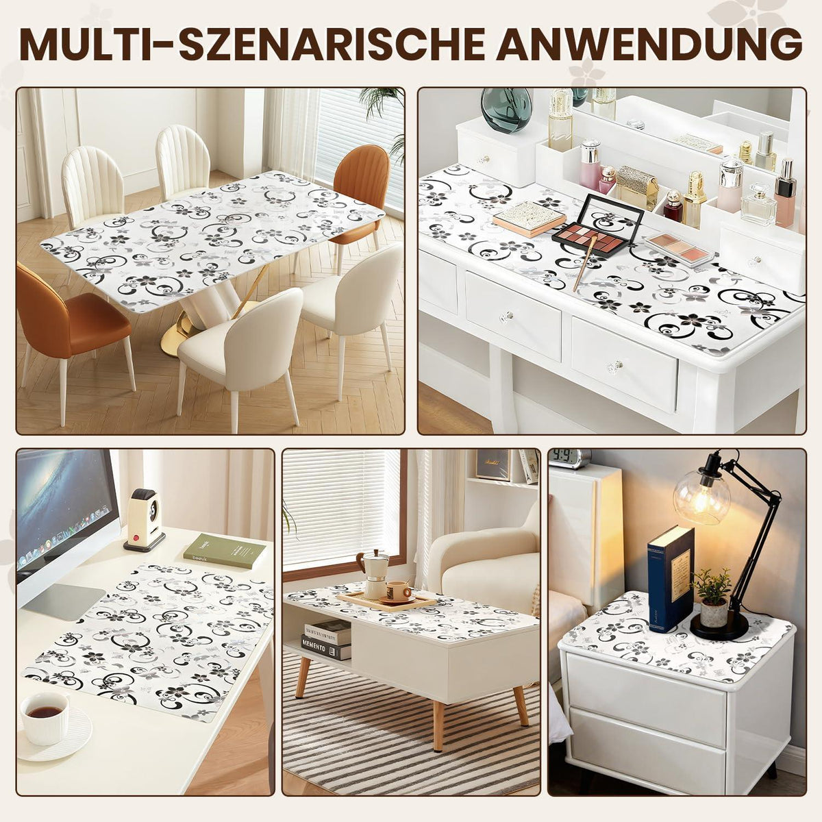 Tischfolie Transparent Blumenmuster 90x160 cm | Wasserdicht & Kratzfest