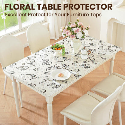 Tischfolie Transparent Blumenmuster 90x200 cm | Schutzfolie Wasserdicht